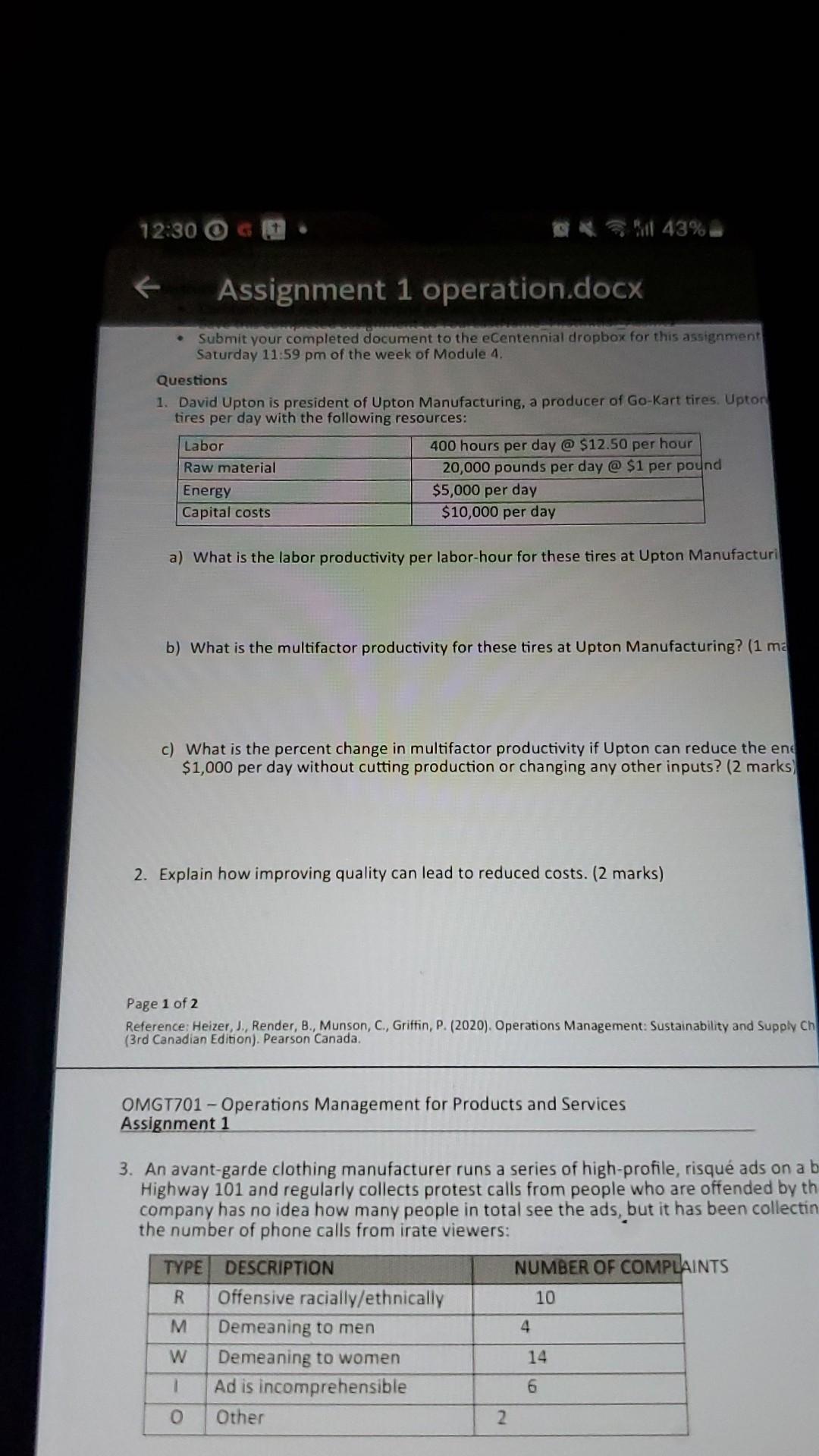  11:56 Assignment 1 operation.docx * Submit your completed document to the