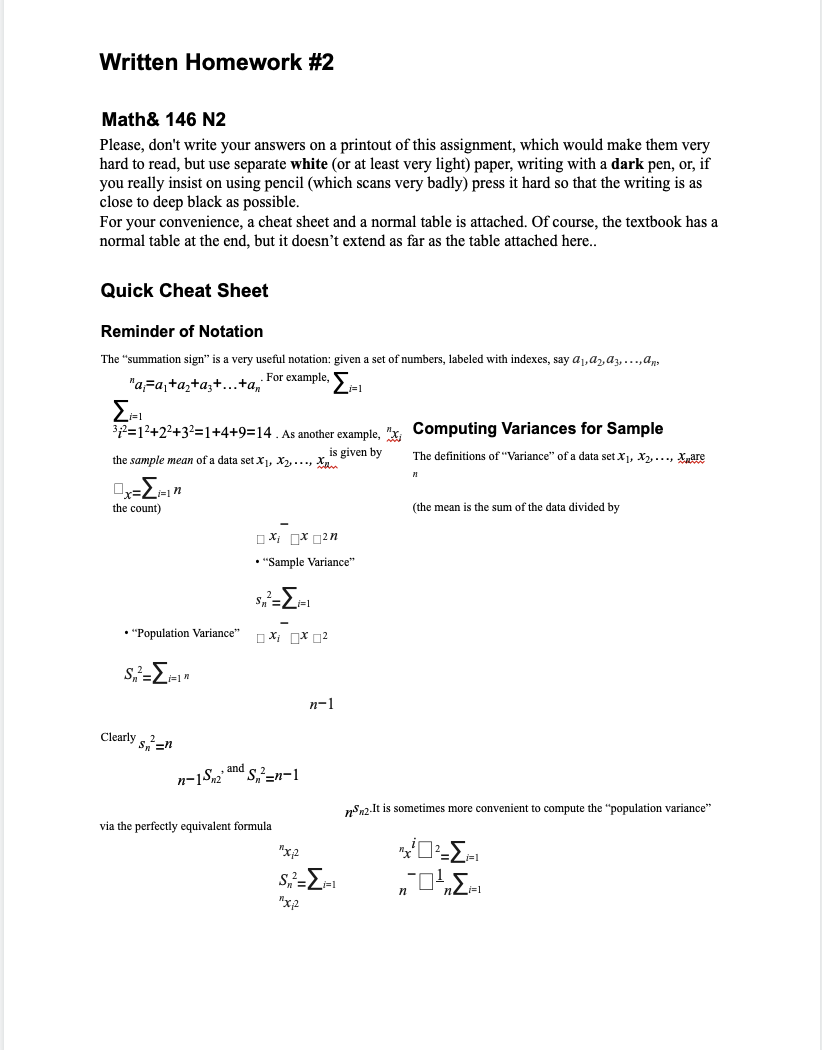  Written Homework #2 Math& 146 N2 Please, don't write your answers