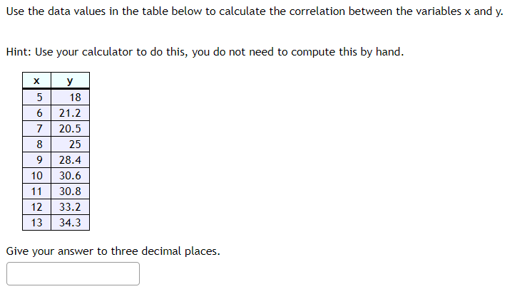 SHOW THE DETAILS Use the data values in the table below to