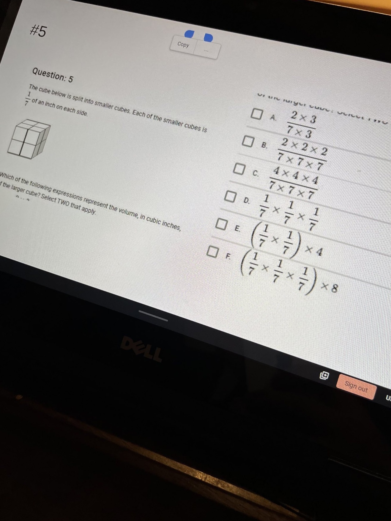 the cube below is split into smaller cubes. Each of the smaller