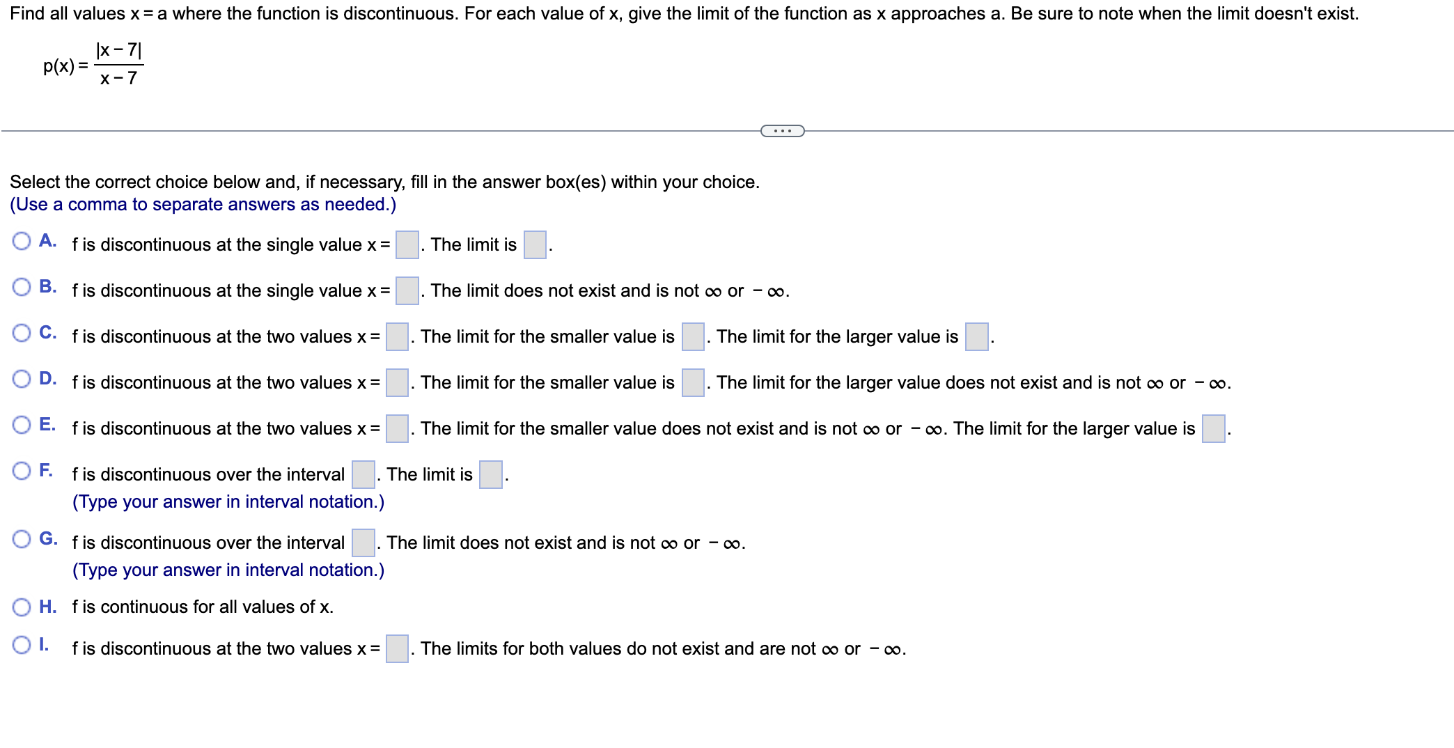 where the function is discontinuous, and (c) find the limit from the