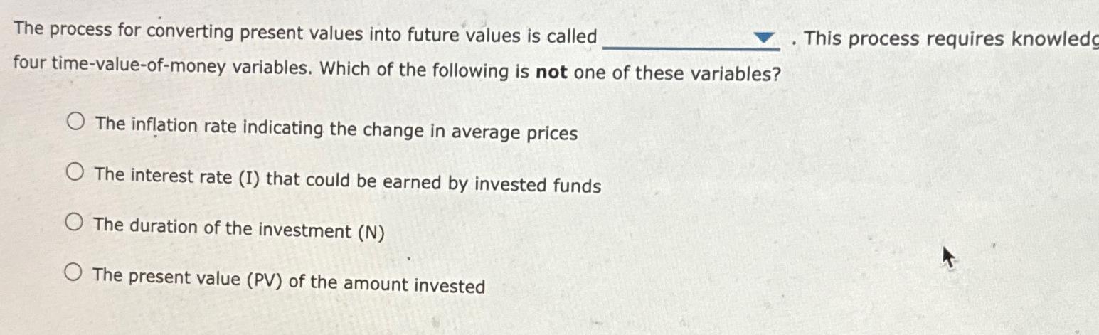  The process for converting present values into future values is called