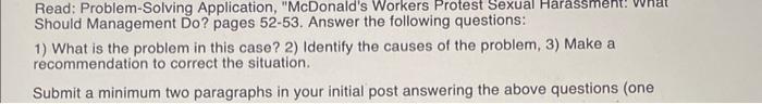  Read: Problem-Solving Application, "McDonald's Workers Protest Sexual Harassment: vvnal Should Management