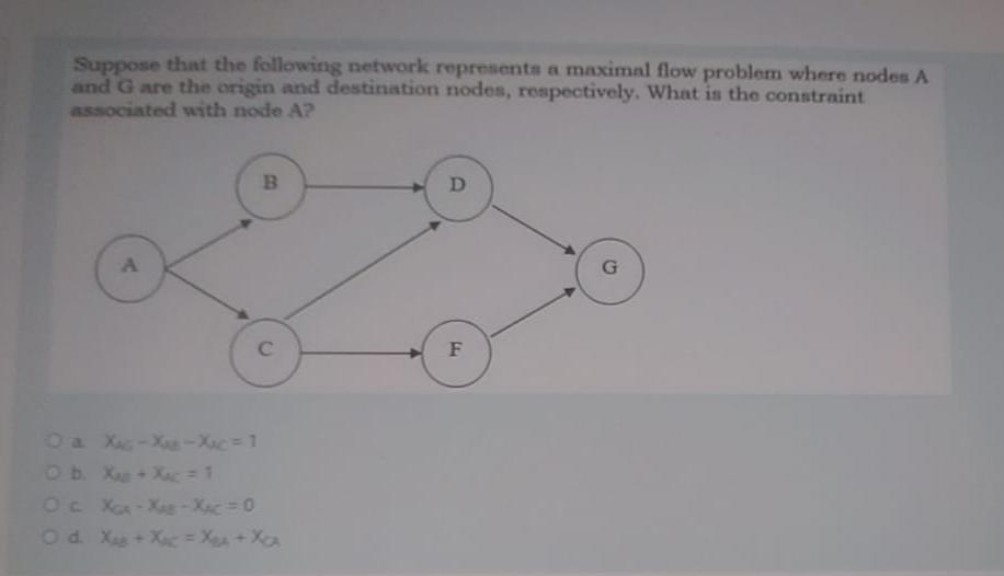 Suppose that the following network represents a maximal flow problem where