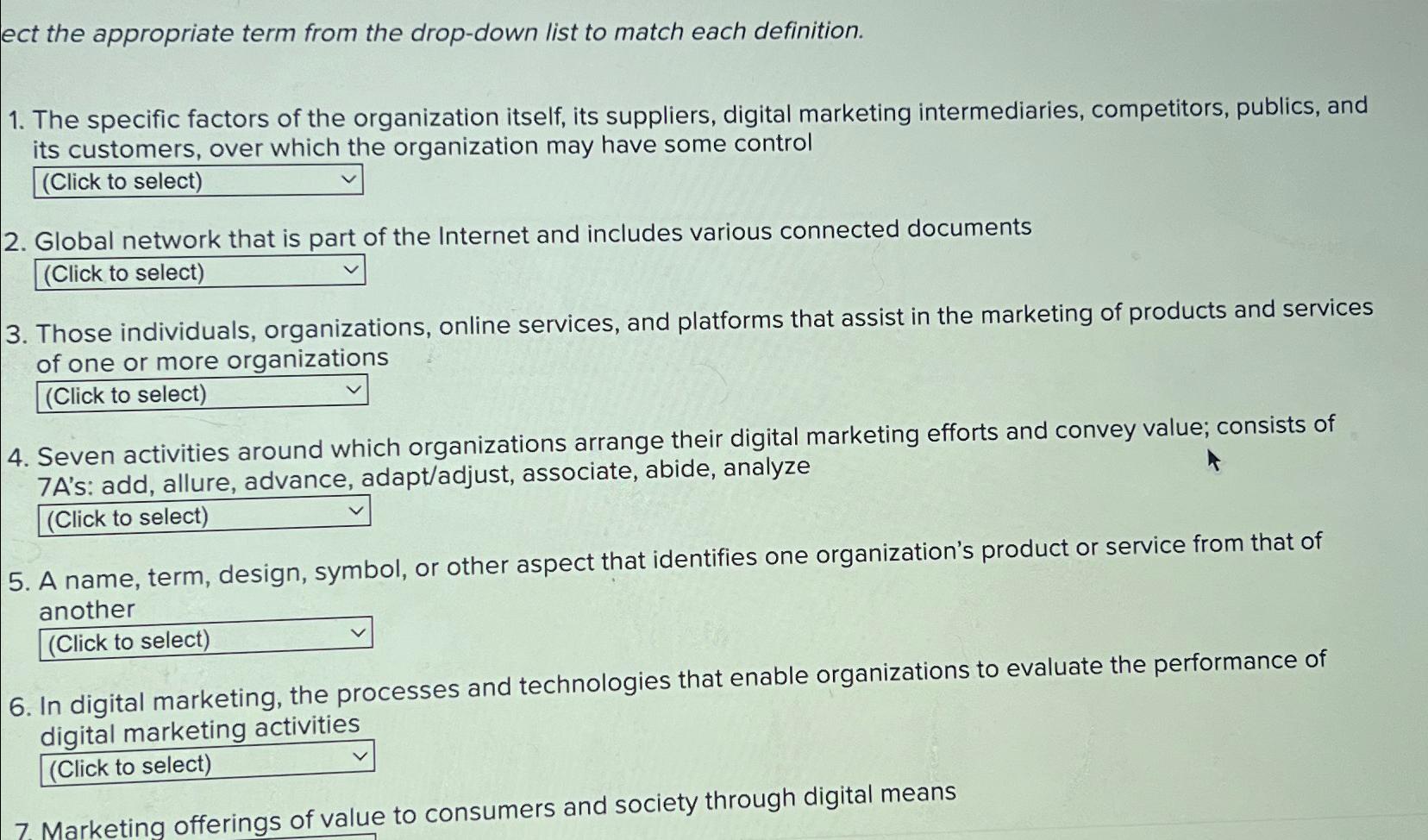  ect the appropriate term from the drop-down list to match each