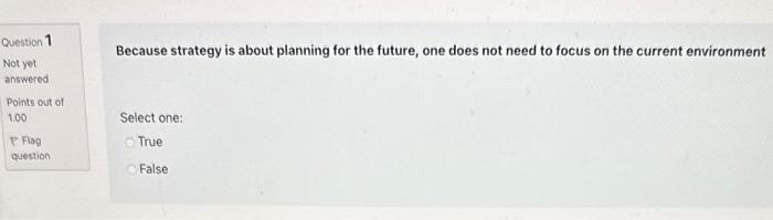  Question 1 Because strategy is about planning for the future, one
