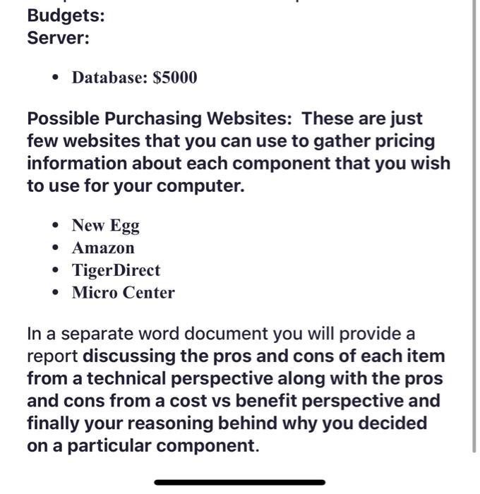 the Server class and you will then: - Based on the budgets