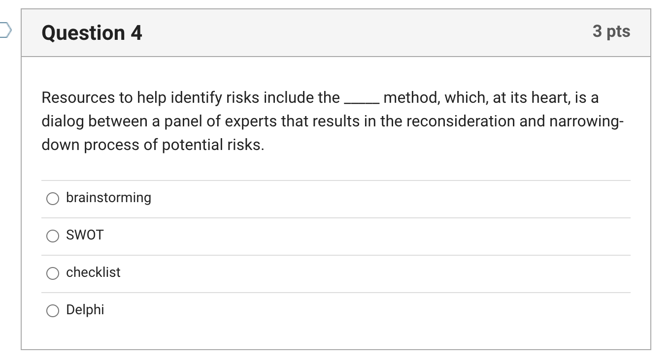 Qw 4 Resources to help identify risks include the method, which, at