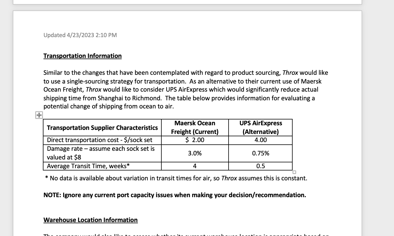  The information relating to Current and Alternative Transportation will be used