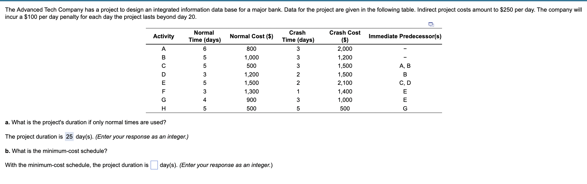  a. What is the project's duration if only normal times are