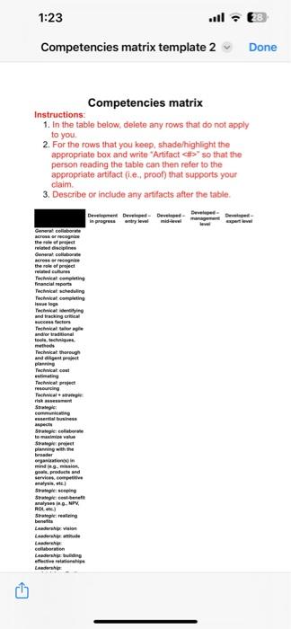  Competencies matrix Instructions: 1. In the table below, delete any rows