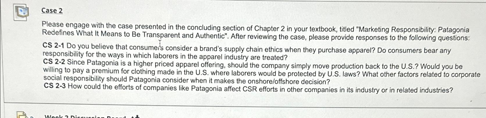  Case 2 Please engage with the case presented in the concluding