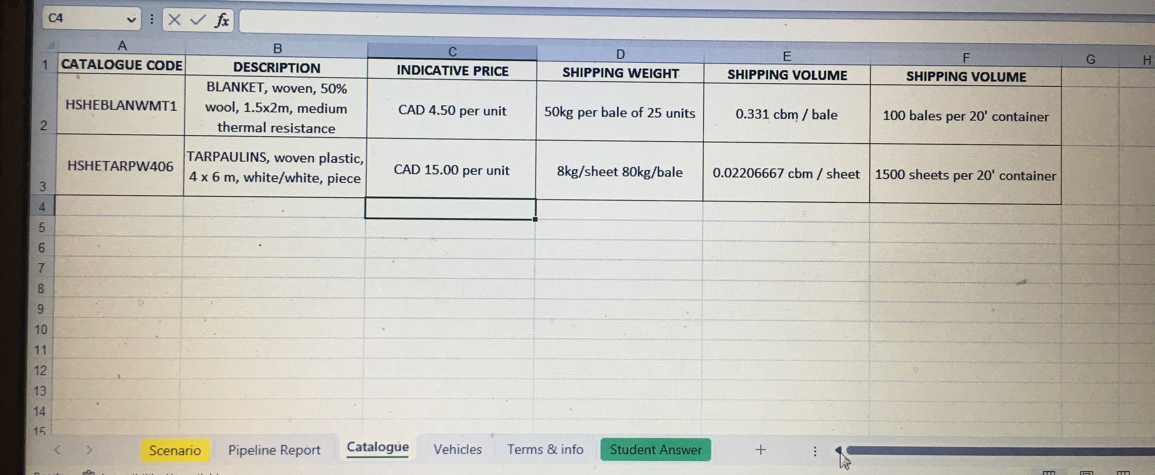 and show your Excel formular Scenario Pipeline Report Catalogue Vehicles Terms \&