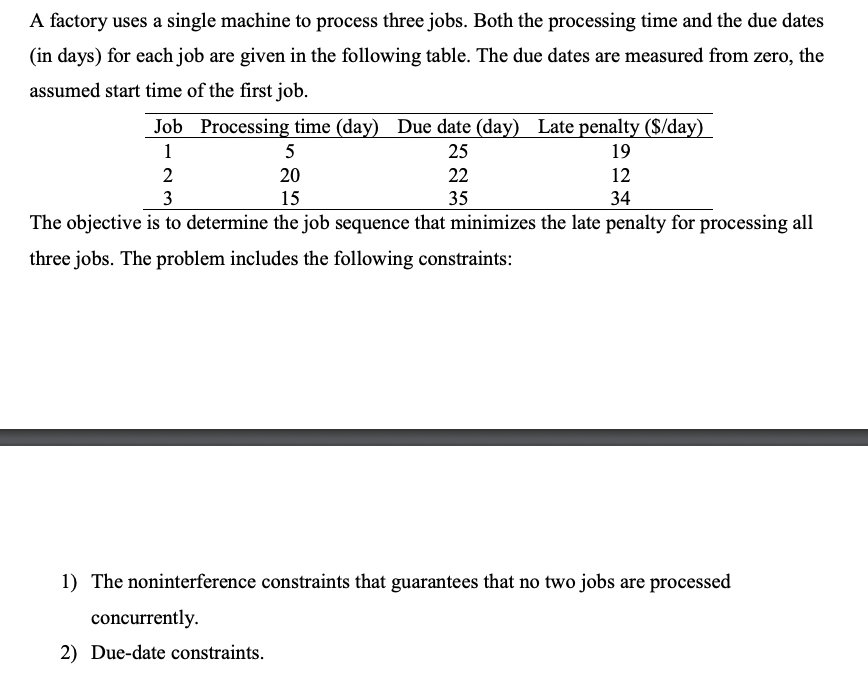  A factory uses a single machine to process three jobs. Both
