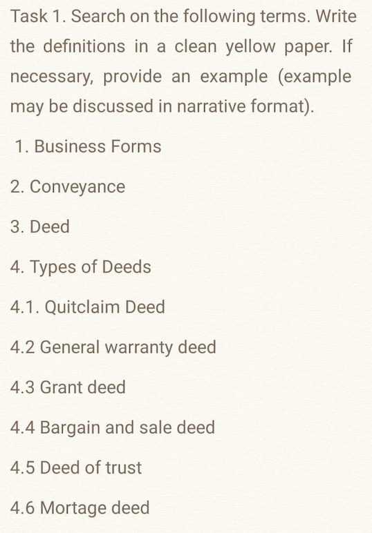 Task 1 . Search on the following terms. Write the definitions