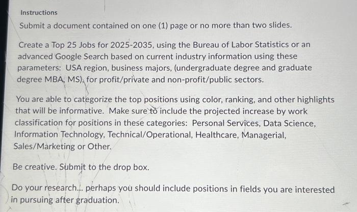  Instructions Submit a document contained on one (1) page or no