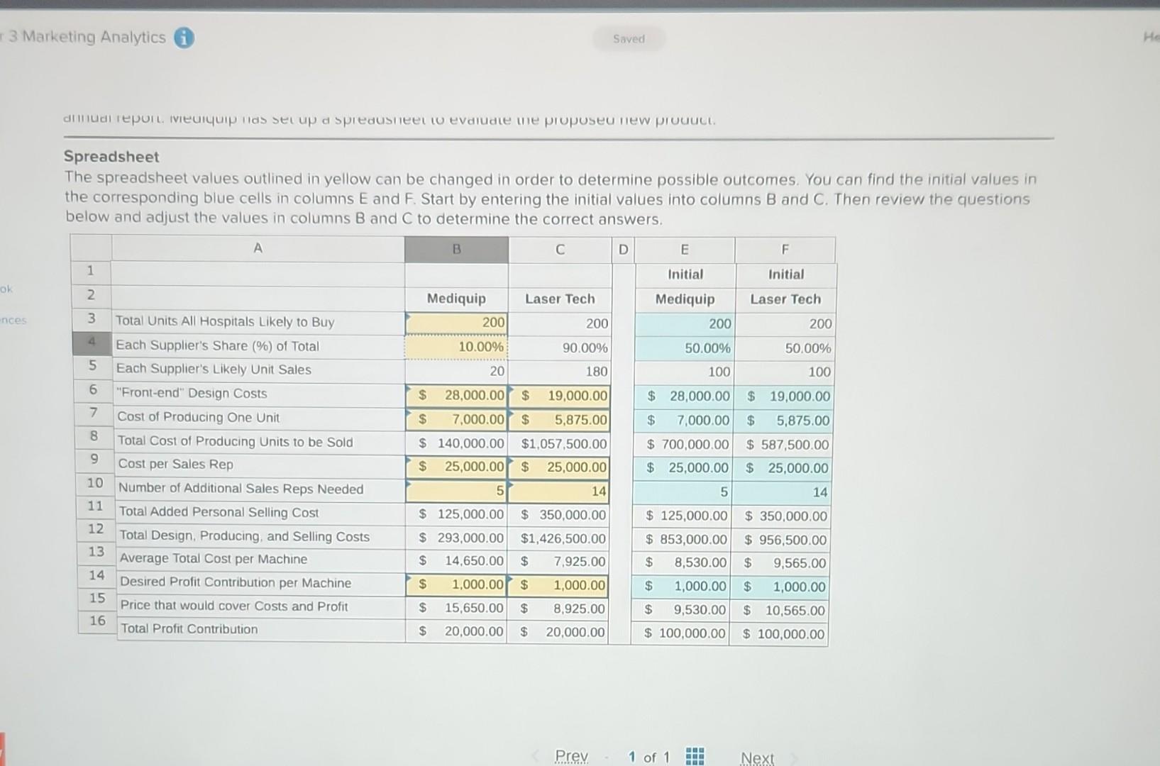 highlighted in yellow can be manipulated in order to determine possible outcomes
