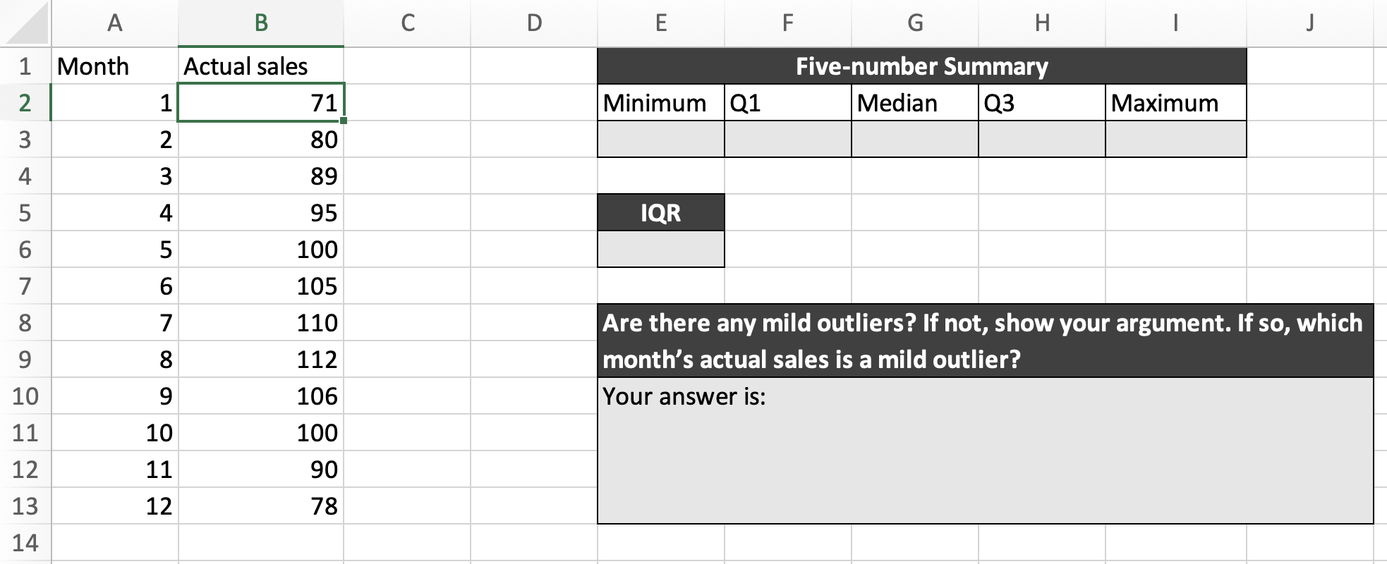 (c) In the worksheet Donnas Garden - Plot, first calculate the five-number