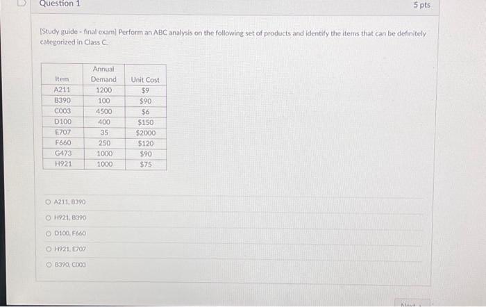  [Study guide - final exam] Perform an ABC analysis on the