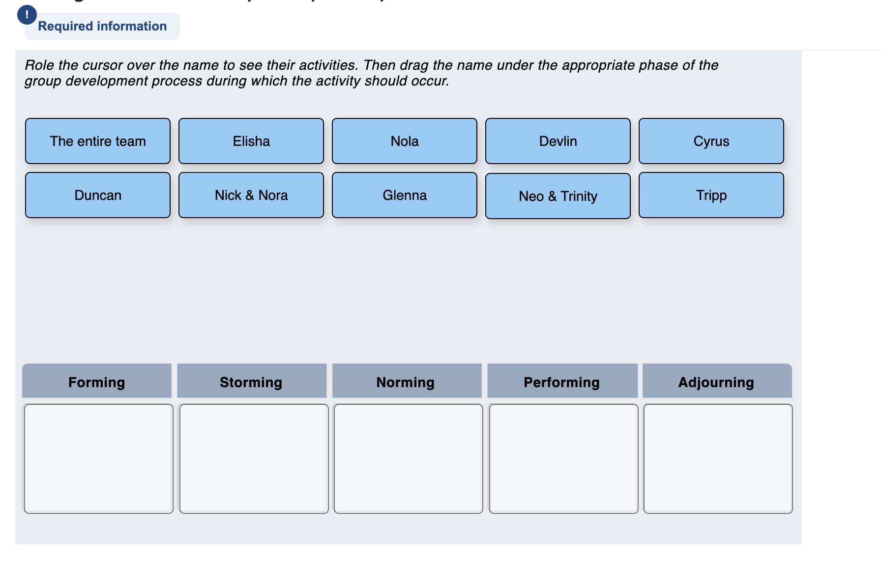  Stages in Team Development This exercise will identify the developmental stages