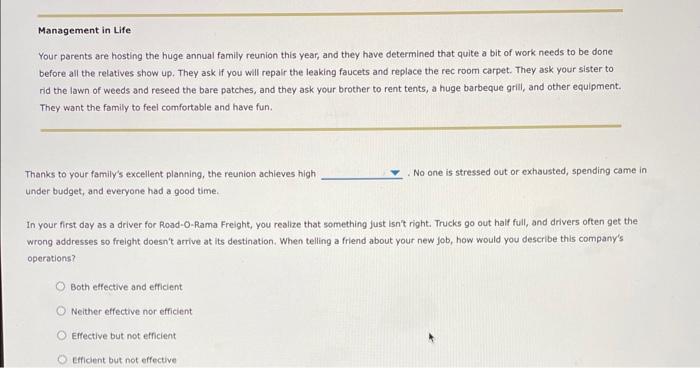  please answer the drop down and multiple choice ! Management in