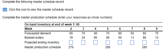  Here is the master schedule record: Complete the following master schedule