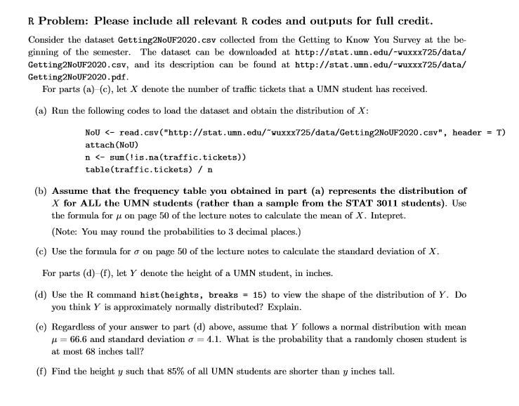 How to solve this R problem? Please includes and provide steps which