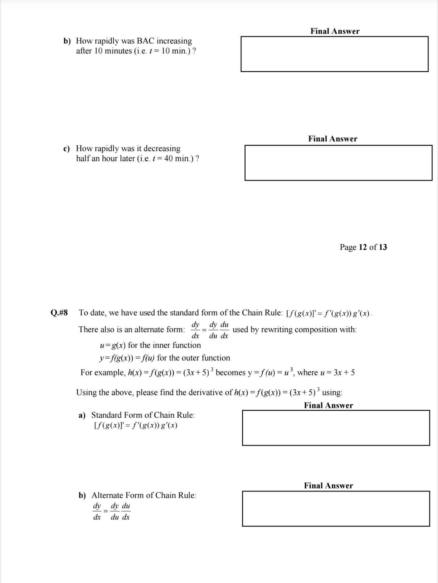  Final Answer b) How rapidly was BAC increasing after 10 minutes