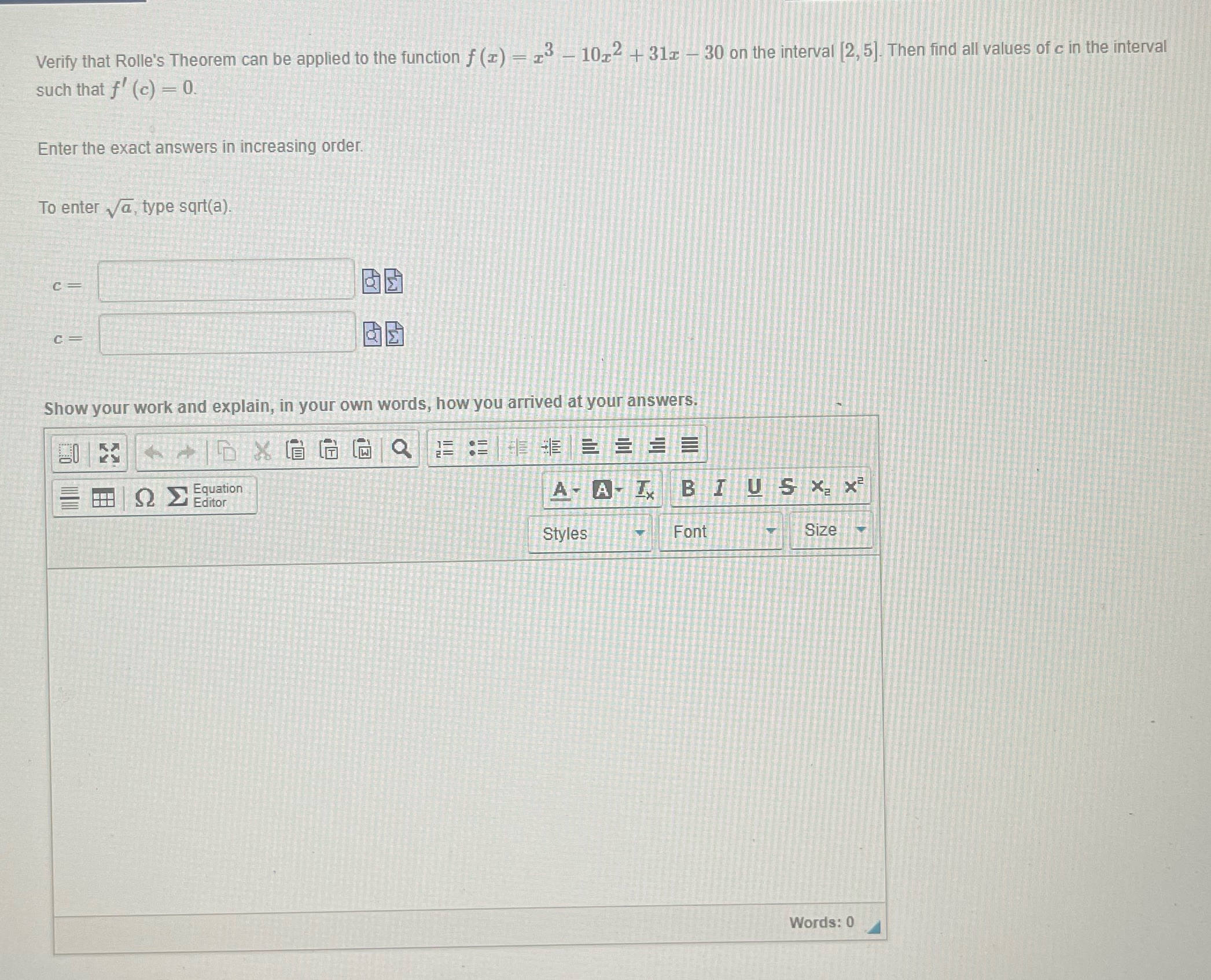  Verify that Rolle's Theorem can be applied to the function f