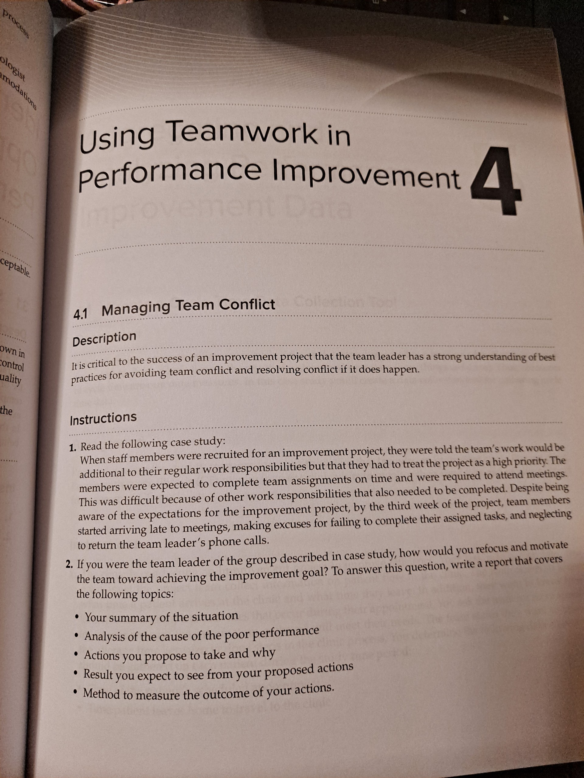  Using Teamwork in performance Improvement 4.1 Managing Team Conflict Description It