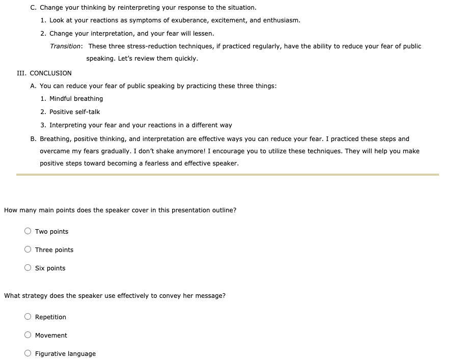 Two points Three points Six points Organize your speech by composing a