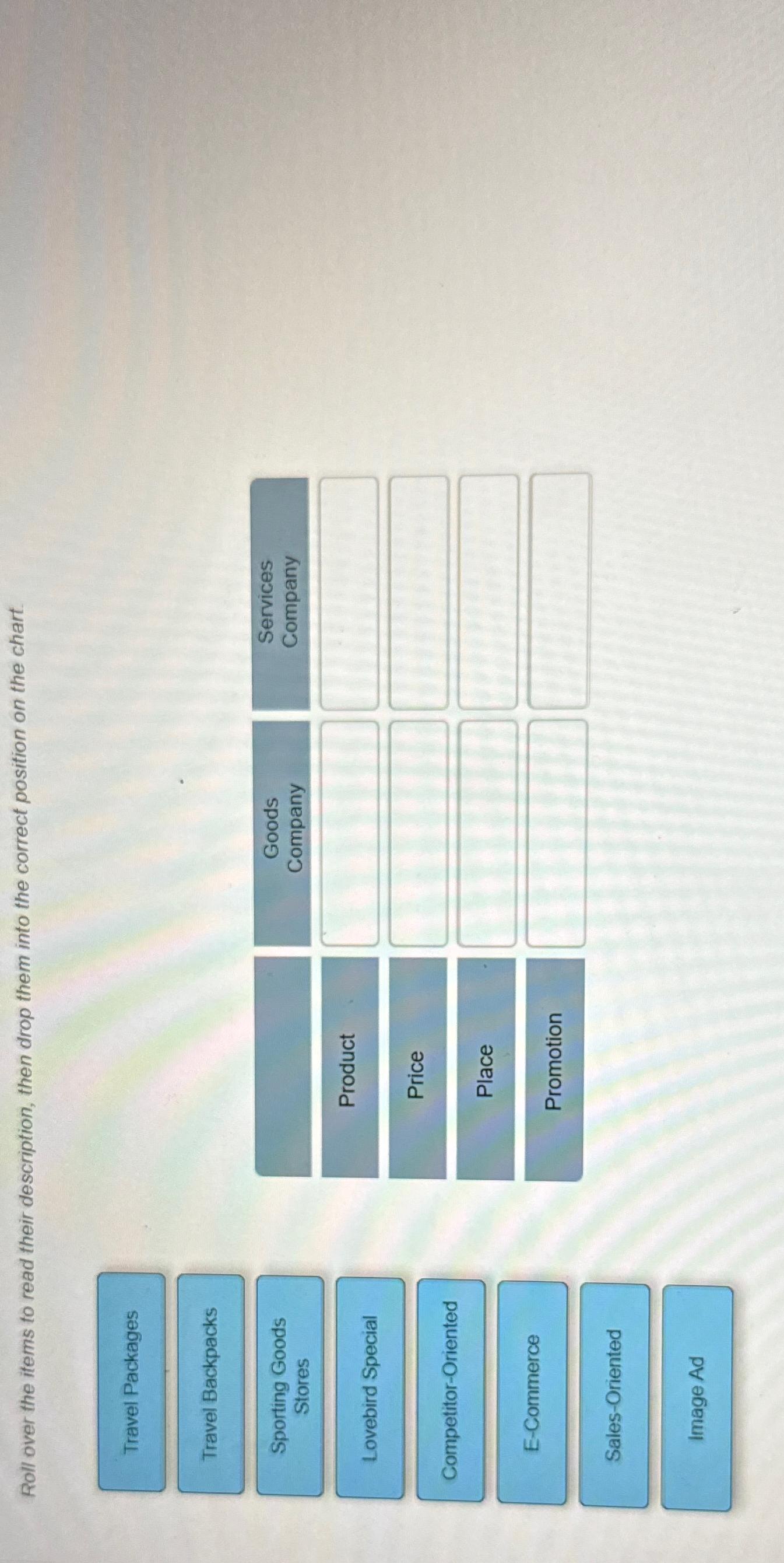  Roll over the items to read their description, then drop them