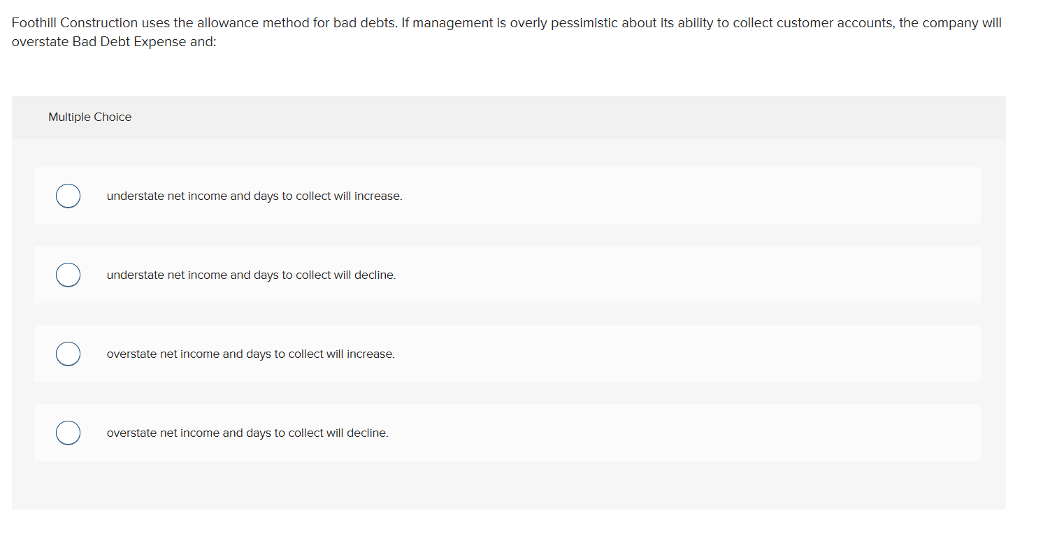  Foothill Construction uses the allowance method for bad debts. If management