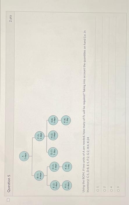 hand (i.e, in inventory): C:1 D: B, E:1, F:2, G:2, H:4, K.24