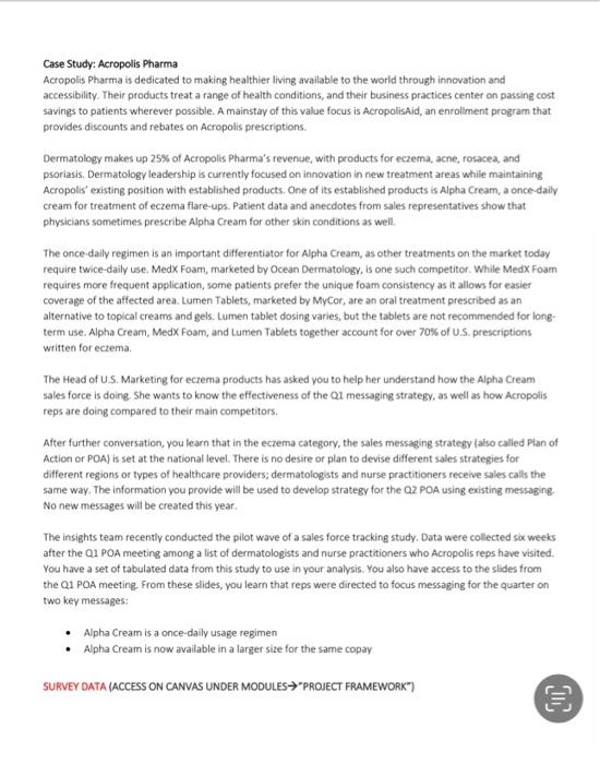  Case Study: Acropolis Pharma Acropolis Pharma is dedicated to making healthier