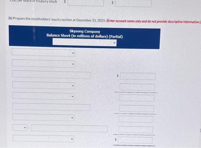 sheet of Skysong Company showed the following stockholders' equity data at December