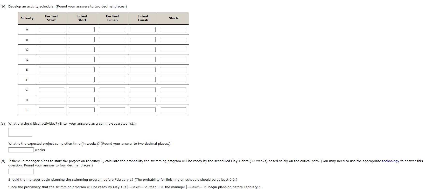 size of 1 MB.) (b) Develop an activity schedule. (Round your answers
