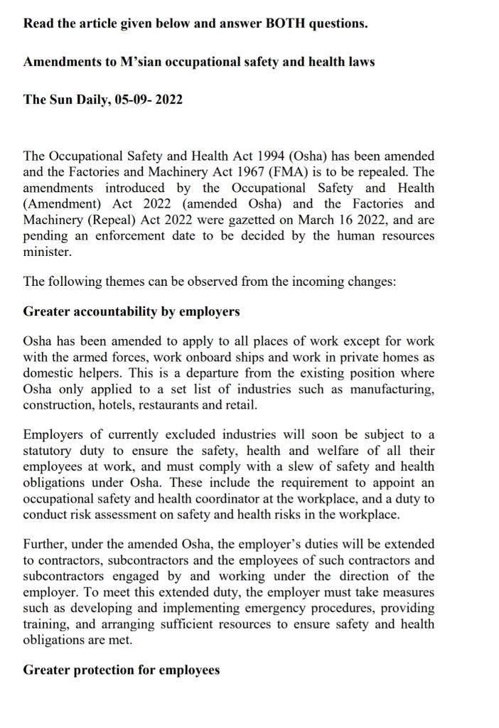  Read the article given below and answer BOTH questions. Amendments to