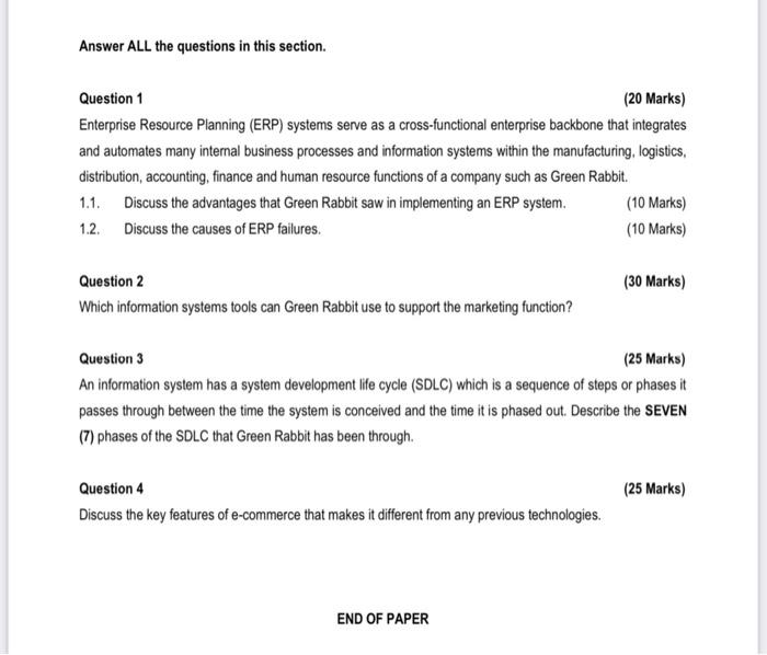  Answer ALL the questions in this section. Question 1 (20 Marks)