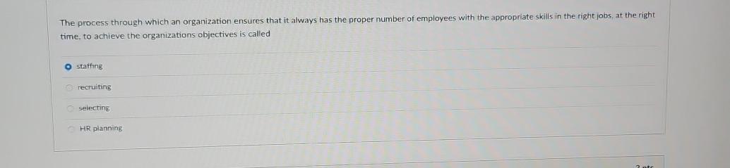  The process through which an organization ensures that it always has
