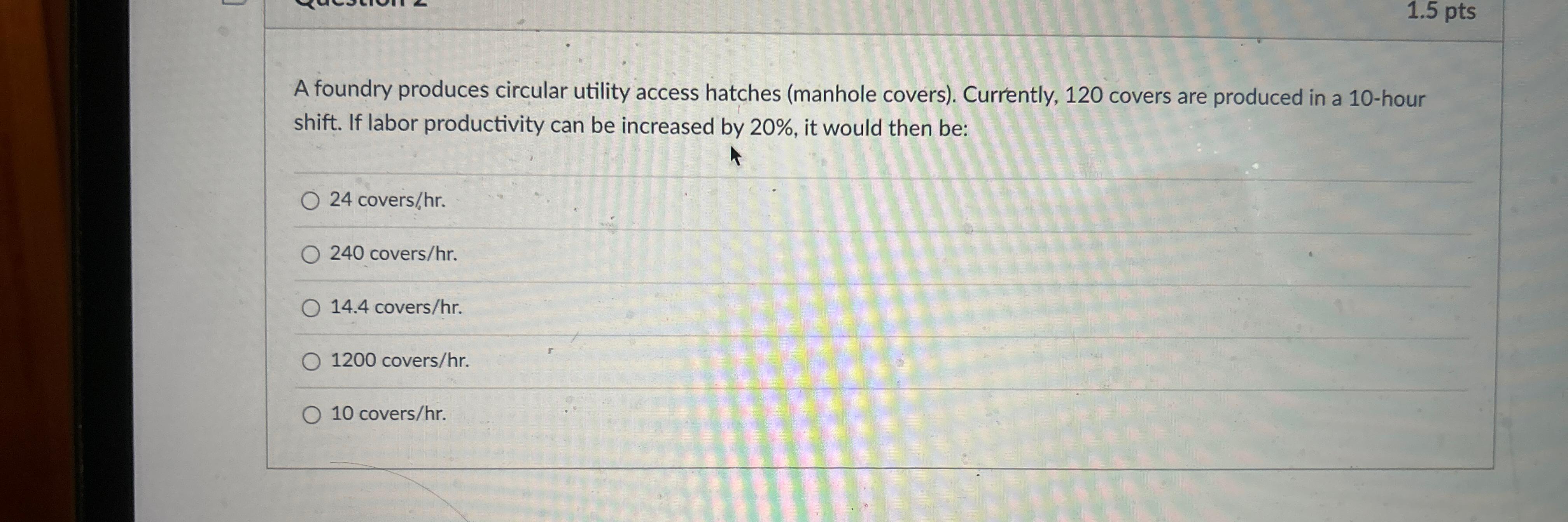  1.5pts A foundry produces circular utility access hatches (manhole covers). Currently,
