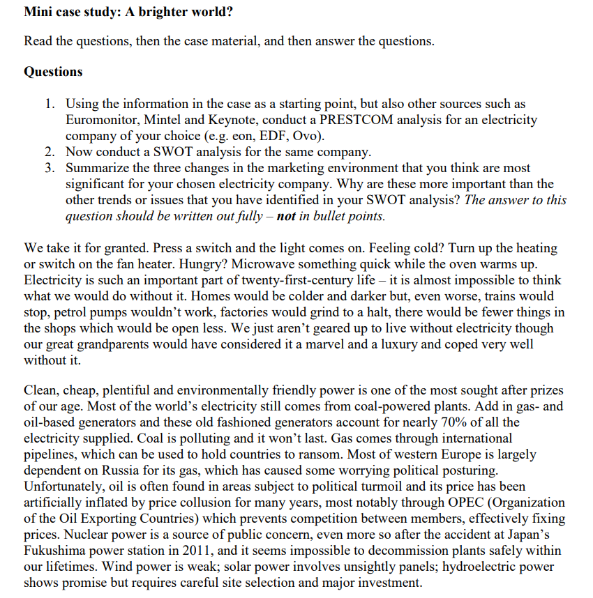  Using the information in the case as a starting point, but