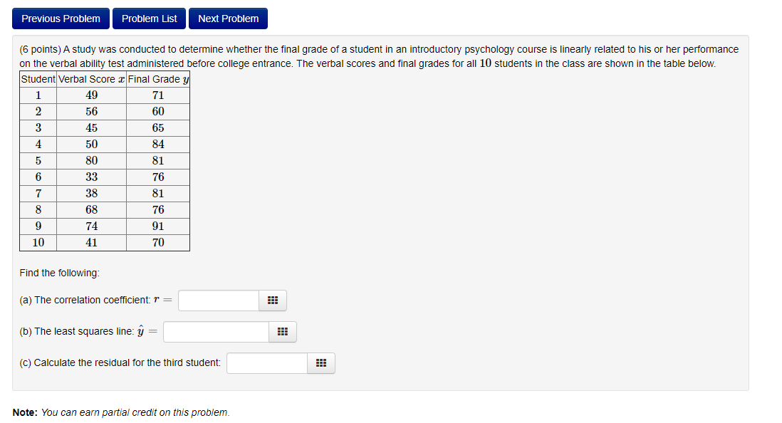 (6 points) A study was conducted to determine whether the final grade