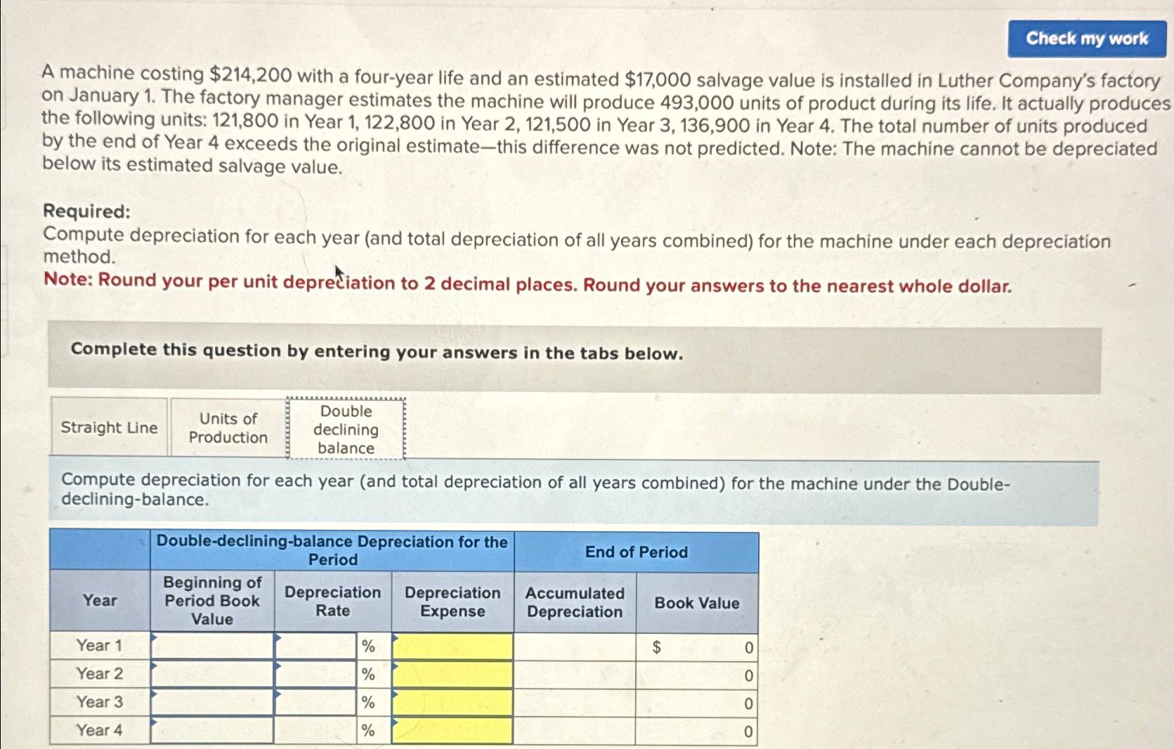  A machine costing $214,200 with a four-year life and an estimated