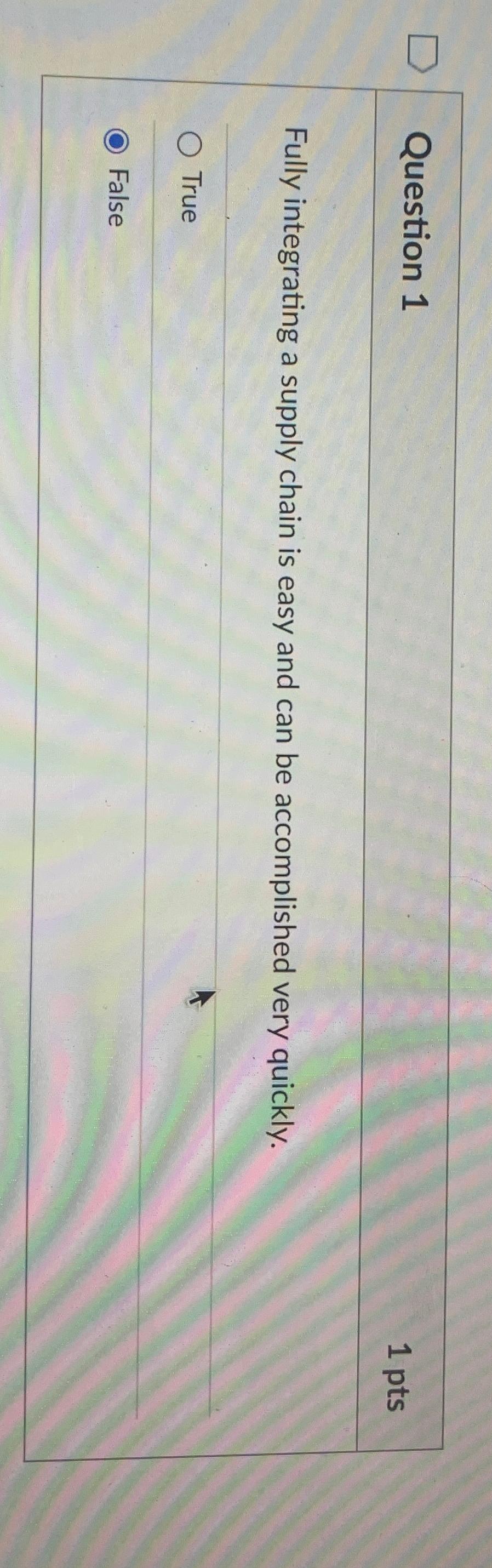  Question 1 1 pts Fully integrating a supply chain is easy
