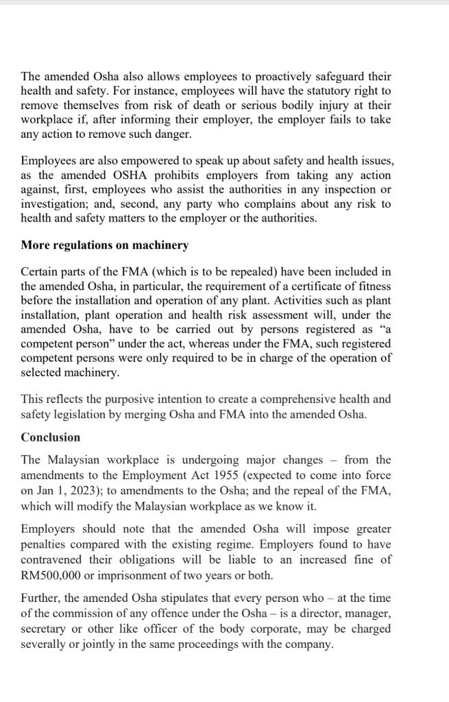 M'sian occupational safety and health laws The Sun Daily, 05-09- 2022 The