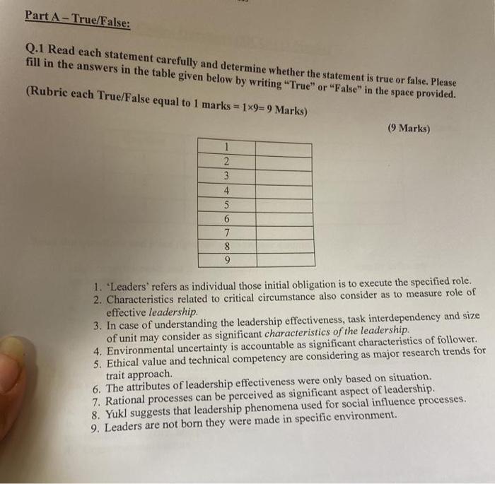  please br FAST please FAST answer Q.1 Read each statement carefully