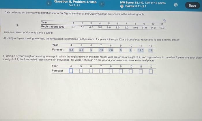  Data collected on the yearly registrations for a Six Sigma seminar