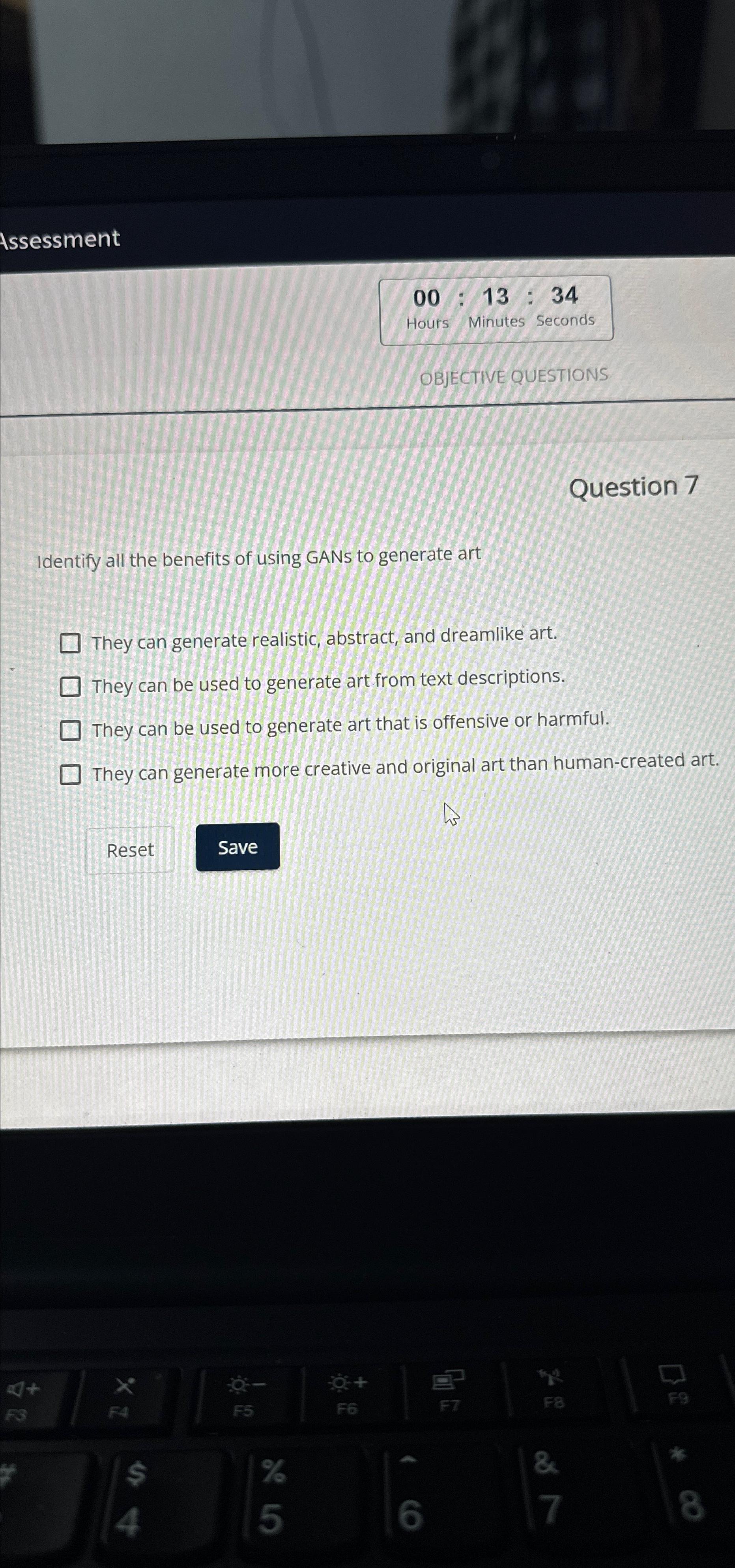  Assessment 00:13:34 Hours Minutes Seconds OBJECTIVE QUESTIONS Question 7 Identify all