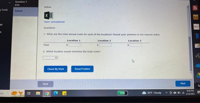 The following data are related to the operating costs of three possible